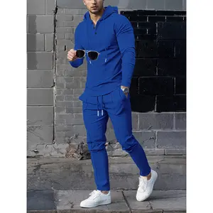 Men's Casual Sportswear Set - Hooded Long Sleeve Top & Joggers with Drawstring, Polyester Blend, Perfect for Spring/Fall Outdoor Activities