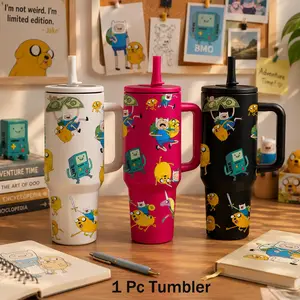 1pc 40oz Adventure Cartoon Stainless Steel Tumbler Flasks With Handle & Straw, Cute Anime Insulated Portable Travel Mug, Large Capacity Leakproof Water Bottle, Keep Hot 12H Cold 24H, Aesthetic Cup For Car School Office, Drinkware