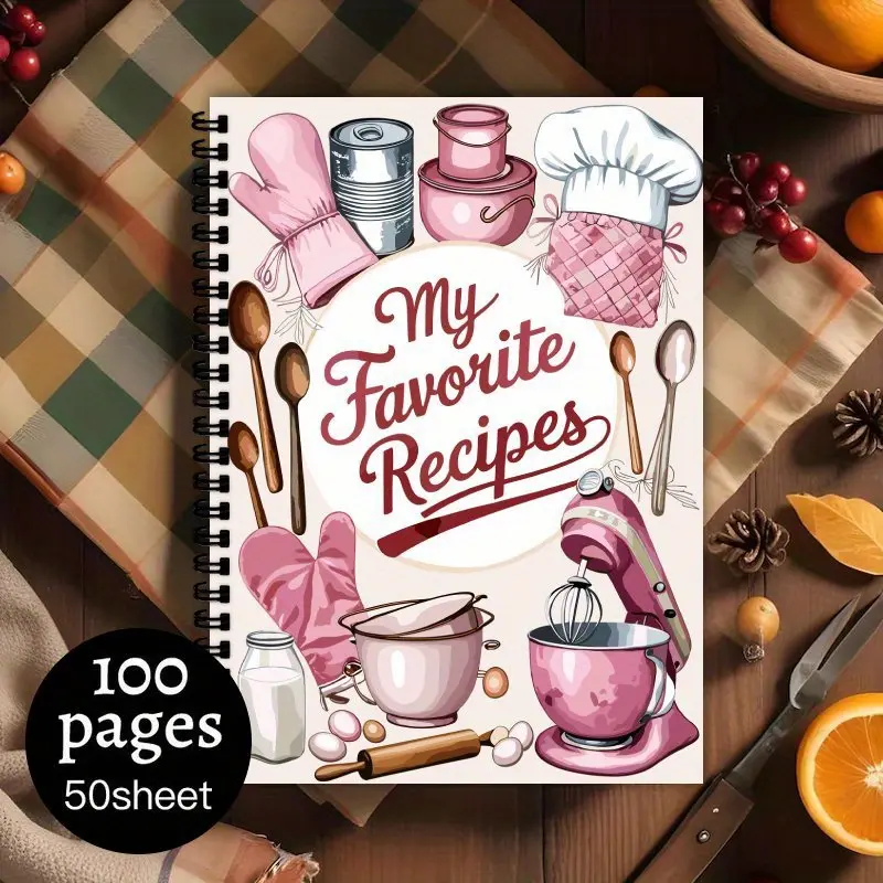 100 Pages A5 Blank Recipe Book - Spiral Binding Cooking Plan Book, Home Recipes and Kitchen Organizing, Blank Page for Message Photos, Perfect Gift for Cooking Lovers, Food Illustration Cover, Paper Book, Spiral Notebook Journal, Spiral Bound Notepad