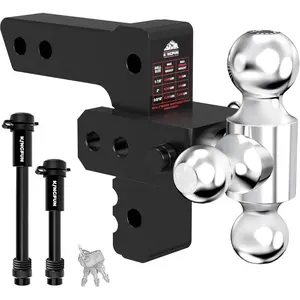Kingfun Adjustable Trailer Hitch - Drop Hitch Fits 2 Inch Receiver, Tri Ball (1-7/8", 2", 2-5/16") 6 Inch Drop/Rise, 12500 LBS GTW Aluminum Heavy Duty Tow Hitch with Anti-Theft Pin - (Silver)