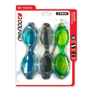 Dolfino Youth Latex Free Swim Goggles with Silicone Strap and UV Protection (3 Pack).