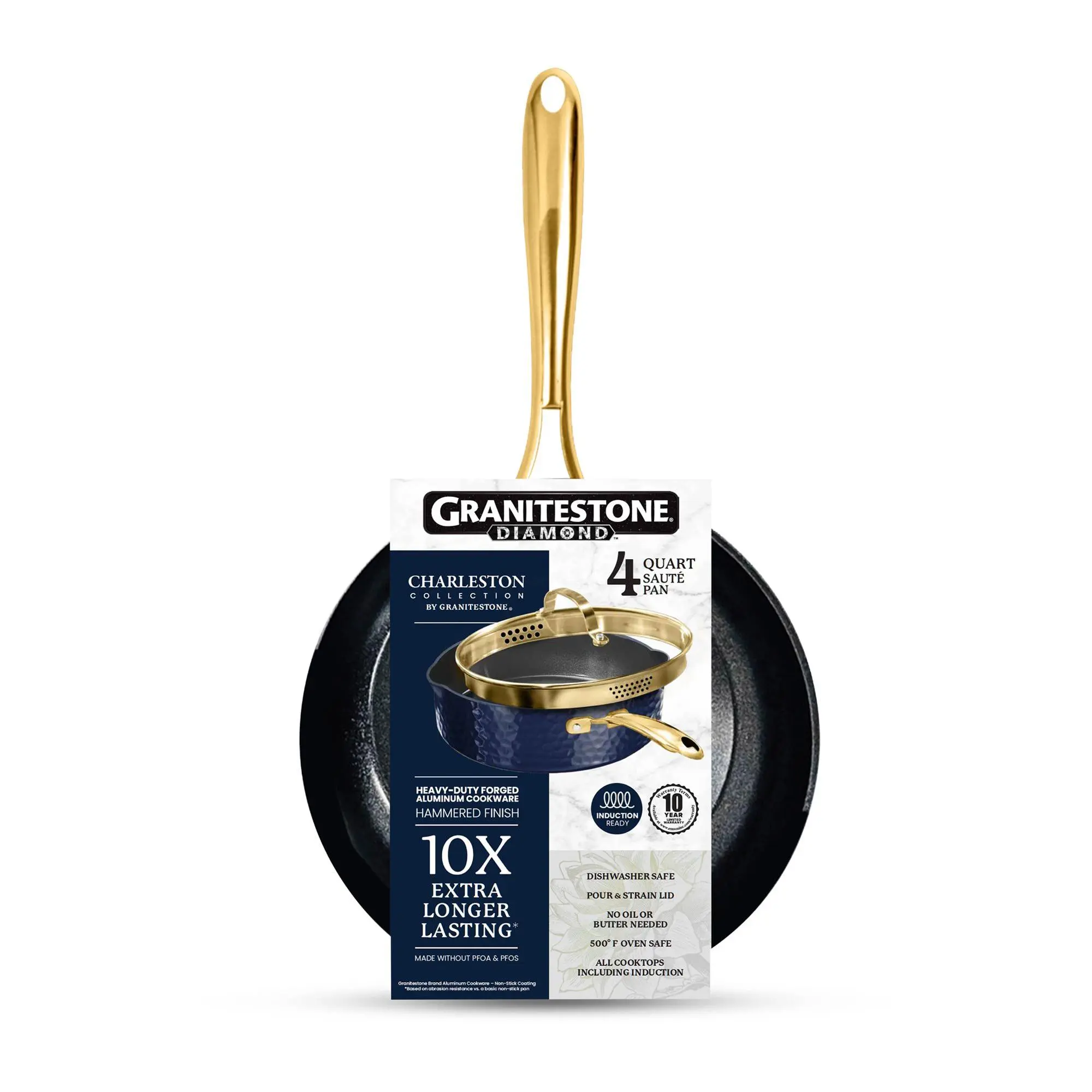 Granitestone Charleston Hammered Navy 4 Quart Deep Saute Pan