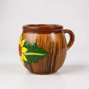 Hand-Painted Clay Mug with Sunflower Design – Lead-Safe & Ceramic-Coated- Reuse- Washable Drinkware Handmade Coffee Cup