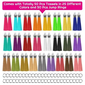 50 Pieces Leather Keychain Tassels Pendants Fringe Tassels with Split Rings for DIY Key Rings Craft Supplies