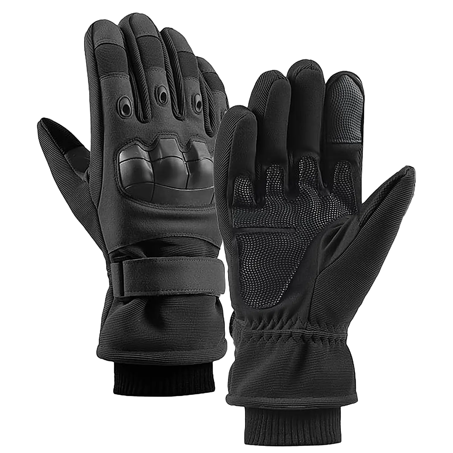 Men's Winter Tactical Gloves - Fleece-Lined, Warm, Windproof, Non-Slip, Touchscreen-Compatible, Knuckle Protection, Microfiber Polyester Coral Fleece - Motorcycle Protective Gear for Cold Weather Cycling Work