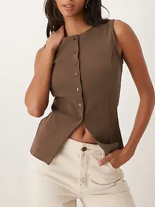 Women's Sleeveless Button Back Vest Tops, Vintage Slim Fit Design, Perfect for Parties, Dates, Casual Wear, Commuting