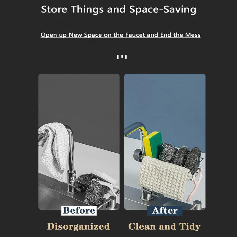 3in1 Kitchen Faucet Organizer Rack - Sponge Holder, Scrub Daddy Sponge, Dish Brush Stand, Soap Holder, Stainless Steel Multifunction Sink Caddy kitchen sink sponge  holder