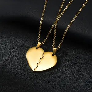FF0063 New Store Opening||Custom Broken Heart Couple Necklace| 2 Color Options Engravable Matching Jewelry|Ideal for Valentine’s Day, anniversaries, birthdays, or long-distance relationships to keep love close.
