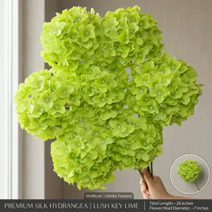 6 Pack Premium Artificial Lime-Green Hydrangea Stems| Lifelike Faux Flowers for Home Decor