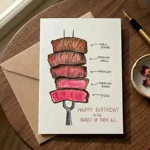 Funny Birthday Card – Rare Steak Humor – Viral TikTok Trending Gift – Unique Greeting for Meat Lovers
