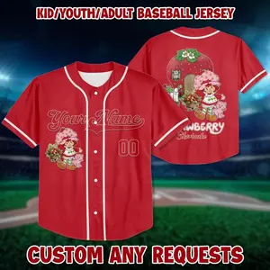 Custom Name Strawberry Shortcake Baseball Jersey, Gift for Kids, Youths, Adults for Baseball Fans, Sweet Girl, Strawberry Birthday Gift  Baseball Jersey Shirt