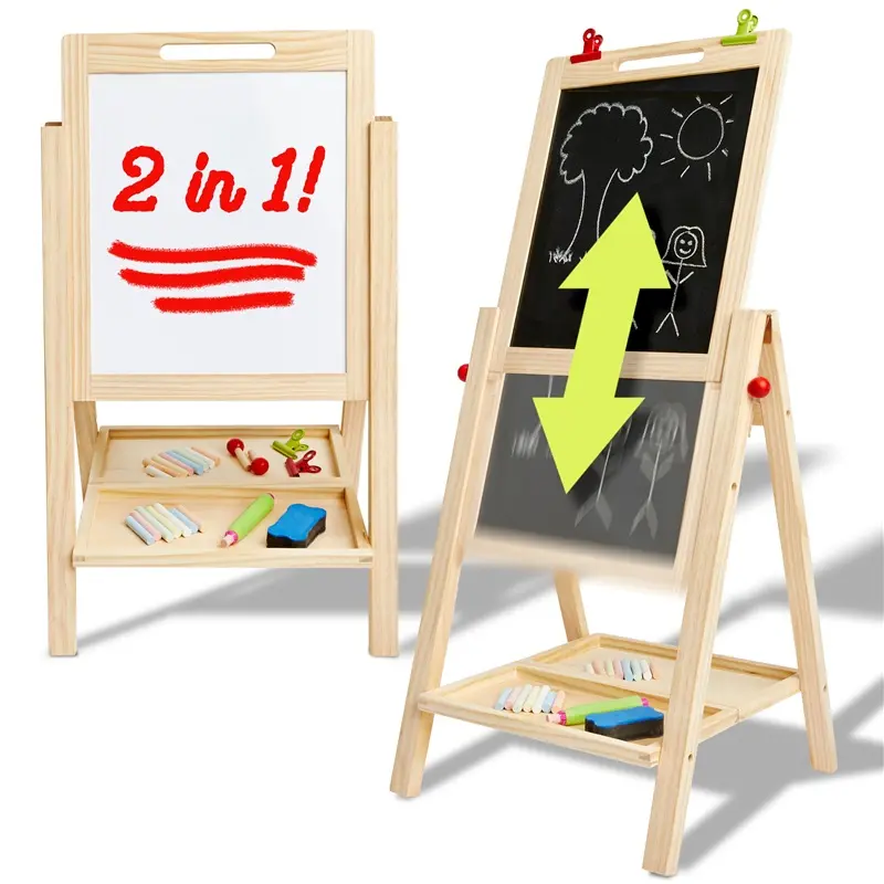 2-in-1 Double Sided Kid's Easel, Tabletop Art Easel for Toddlers 2-4, Toddler Chalk Board for Children, Kid Art Easel, Arts Easel for Toddlers 2-4 Years, Painting Kit Kids