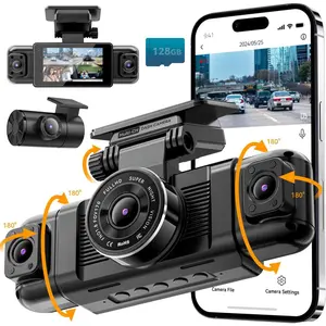 N5 4 Channel Dash Cam 360° View, 1080P Front and Rear Inside, Left Right Dash Camera for Cars, 8 IR Lamps Night Vision, 5G WiFi & APP Control, G-Sensor, Parking Mode, with a Free 128GB SD Card