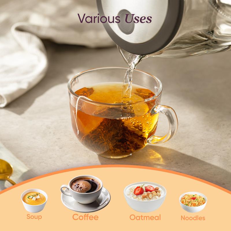 COSORI Electric Glass Kettle, 1.8Qt/1500W, No Plastic Filter & Spout, Auto Shut Off, Black, Hot Water Boiler for Coffee&Tea, College Dorm Essential GK-172/173