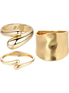 3pcsGolden Thick Bracelet, Fashionable Hinge-Style Open Wide Thick Gold Bracelet, Hammered Wristband Wrap Bracelet for Women