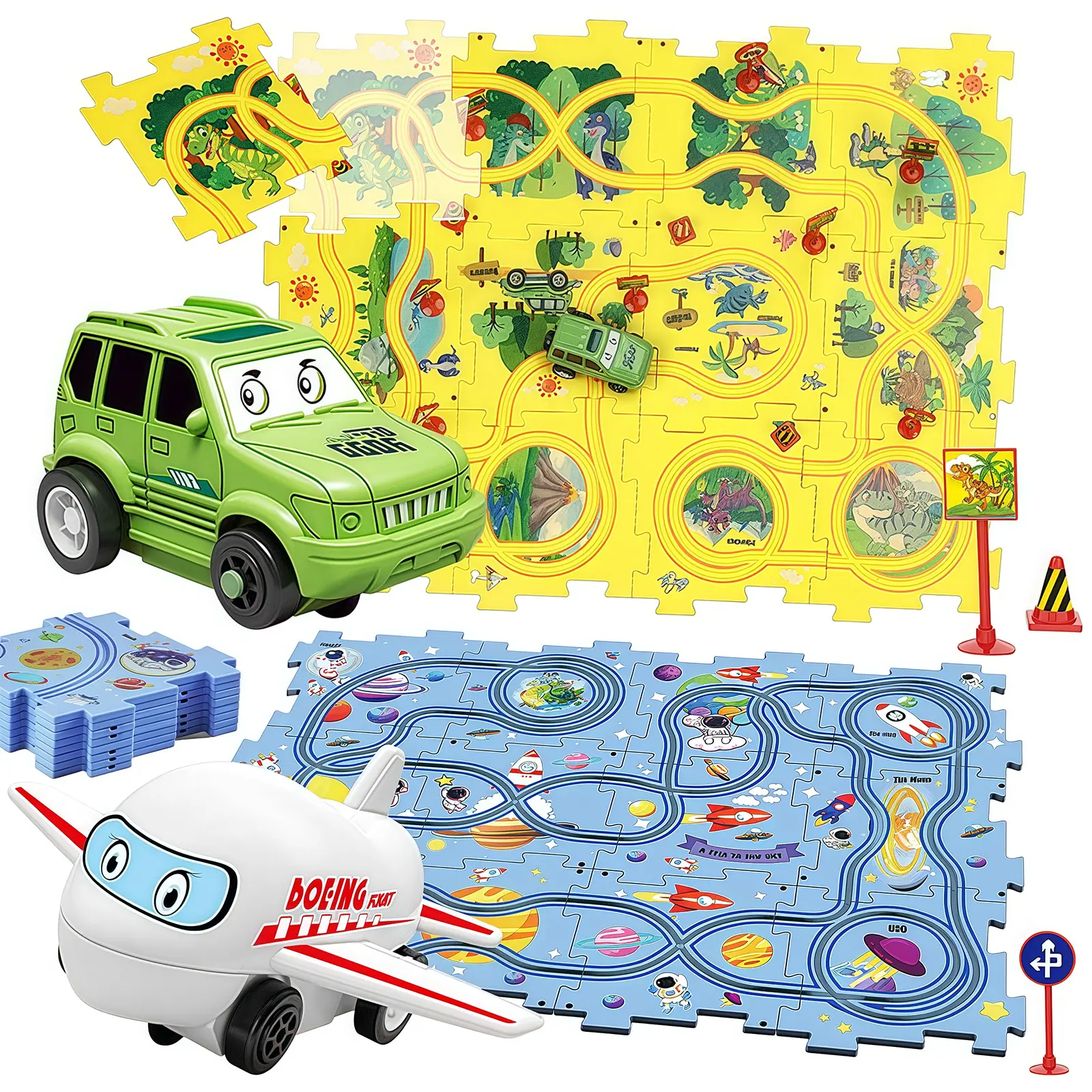 25 PCS Set of Puzzle Track Car Set, DIY Autonomous Route Splicing Toy Puzzle Racer Kids Car Track Set with Cars Puzzle Racer Car Track Set for Best Holidays&Birthday Gifts for Kids