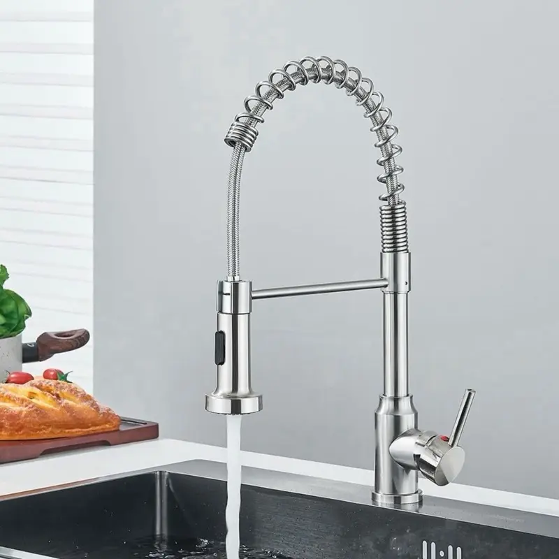 Household Metal Indoor Chrome Stainless Steel Copper Kitchen Bar Faucet Set Pack (2 Sets, Style A) - 2 Modes, Pull-Down Removable, 360-Degree Rotatable Deck-Mount, Single Handle, Cold-Hot Water Temperature Control, Easy Cleaning for Kitchen Sink/RV Pipes
