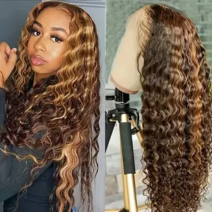 180 Density Highlight Ombre Lace Front Wig Human Hair 13x6 HD Honey Blonde 4/27 Deep Wave Lace Frontal Wigs Wigs Human Hair