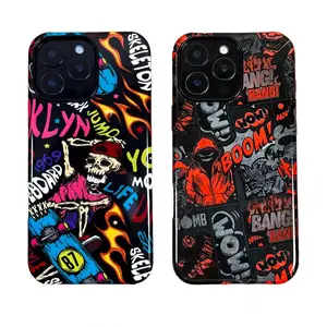 Fashion art graffiti boy skull aesthetic mobile phone case, double-layer protection design inner case TPU shell PC anti-fall protection, suitable for iPhone 16 15 13 12 11 X 8 7 promax Samsung mobile phone case Protective Cellphone