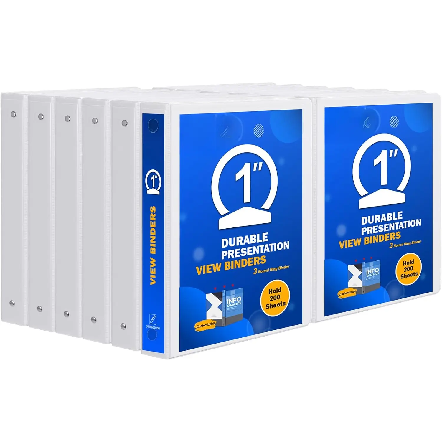 3 Ring Binder 1 Inch,  Sturdy 1"-Round Ring Binder with 2 Interior Pockets, Clear View Cover, PVC-Free, Fits 200 Sheets of 8.5'' x 11'' Paper, Office Home School (12 Pack, White)