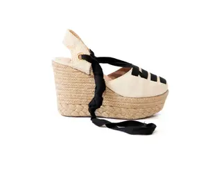ESYAZO Luxe Eyelet Lace-Up Wedges – Mediterranean Summer Elegance, Women, High Heels