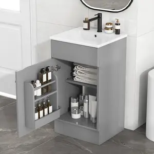 18" Bathroom Vanity with Sink, Vanity Cabinet with Door Shelf and Adjustable Shelf, Grey,2026NEW 18" Bathroom Vanity with Sink, Vanity Cabinet with Door Shelf and Adjustable Shelf, Grey,2026NEW