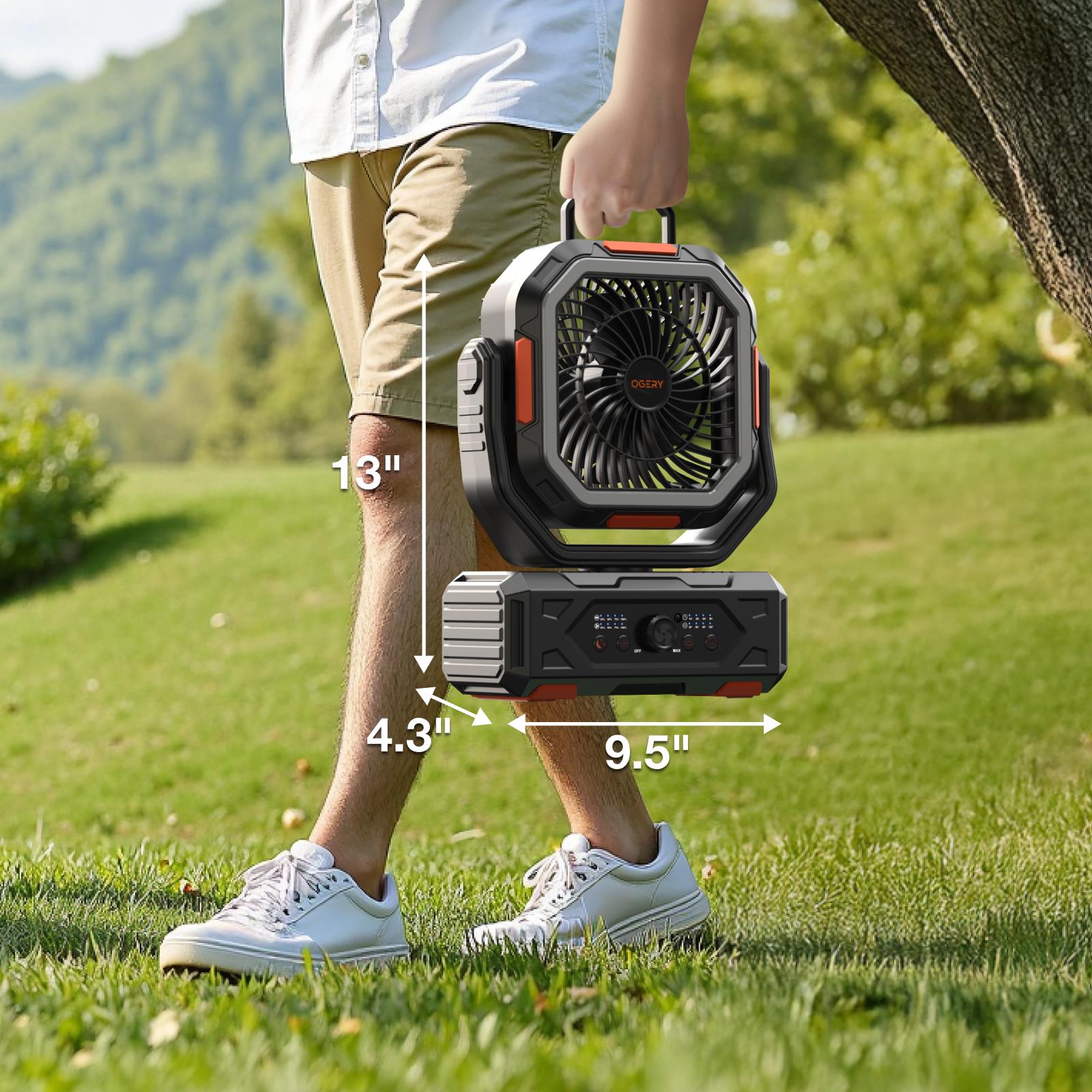 OGERY 2026 Upgraded Camping Fan, 30000mAh Rechargeable Fan with LED Lights & 270° Pivot, Remote Control Shaking Head Desk Fan for Tent Travel Home Multifunction Outdoor Activities