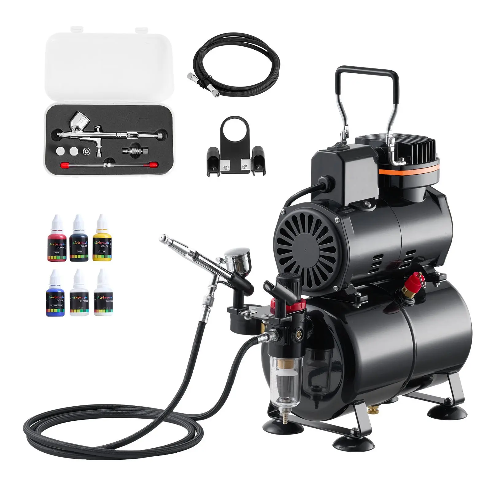 【Summerfinds】VEVOR Expert Airbrush Kit with 1/6 HP Air Compressor & Tank, Airbrush Tool, Dual-Action Professional Unit with 3 Tips, Acrylic Paint, Low Noise, for Cake Decorating, Model Painting Power Tools, Paint Spraying Tool