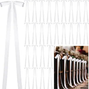 24pcs Large Tail Wedding Ribbon Bowknots 10x36 Inches, Wedding Aisle Decorations, Chair Sashes, Background Decoration, Party Decor, Bridal Shower Invitations