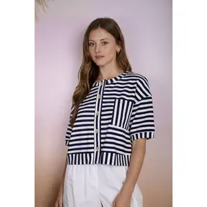 Andrea Button Down Knit Top in Navy