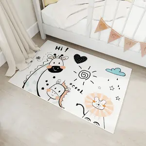 Cute Lion Giraffe Animal Pattern Rug, Soft Plush Carpet, Non-Slip Easy Storage Mat, Ideal for Living Room, Bedroom, Office, Hallway
