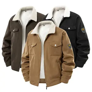 Men's Vintage Corduroy Jacket with Fleece Lining,  Trendy Style, Practical Lapel Design, Soft and Skin-Friendly Fleece Fabric, Suitable for Fashionable Outfits, Everyday Travel, and Winter Warmth waterproof windproofessentials casual zip-up jacket