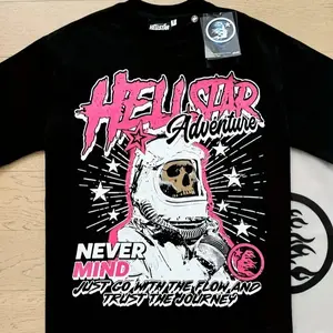 Men's Black Casual Short Sleeve T-Shirt with Skull Astronaut & Starry Sky Graphic Print, Edgy "Never Mind Just Go with The Flow" Slogan, Regular Fit Round Neck Tee for Casual Attire, Leisure Clothing | Adventurous Theme Shirt, Astronaut Shirt