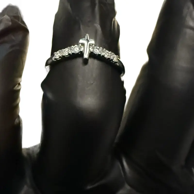moissanite anillo cristiano de cruz plata 925