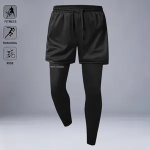 Men'S Athletic Pants Faux Two-Piece Design , Pocket Athletic Fitness Pants, Multi-Color Optional Machine Washable, Durable Comfortable Trendy, Breathable Quick-Dry, Fitness Enthusiast Must-Have Pocket Athletic Fitness Pants