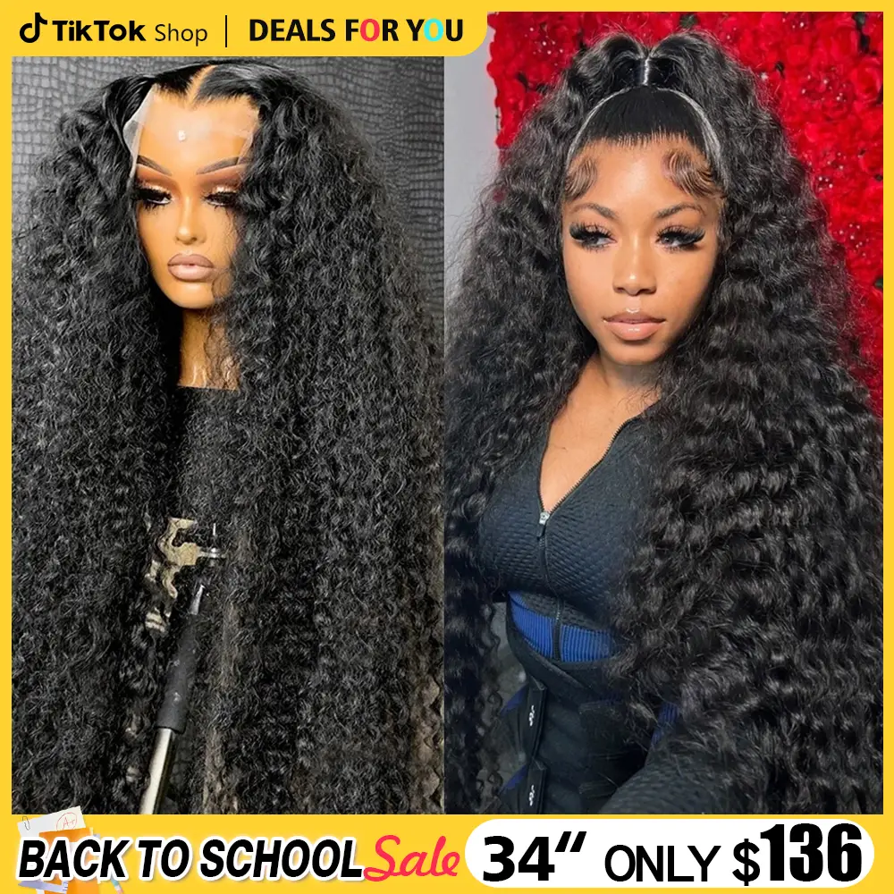 [34inch Only $136] Deep Wave 13x6 Lace Front Wigs Human Hair Pre Plucked 180% Density HD Transparent 13x4 Lace Frontal Wigs For Women Human Hair Lace
