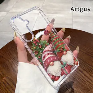 Magnetic Phone Case Supports Wireless Charging Case for  Samsung Galaxy S23 Ultra S24 Plus FE S25 S22+ Christmas Gnome Delight Pattern Non-Yellowing Shockproof Clear Slim Protective Softcase Transparent Acrylic Large Hole Cover