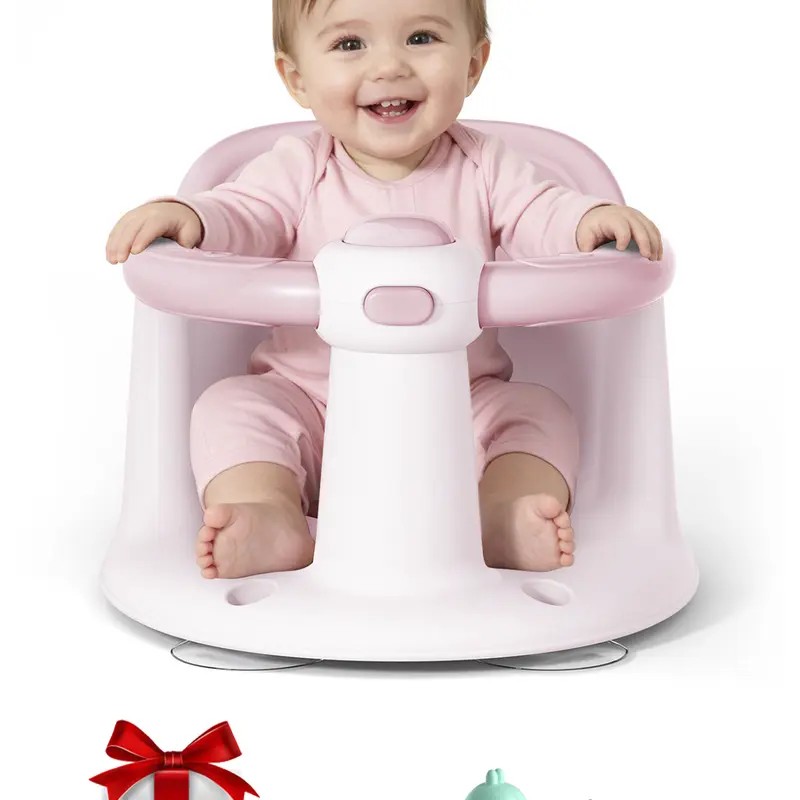 Baby Bath Seat for Babies 6 Months & Up, Bath Seats for Babies Sitting Up, Open Design, Non-Slip, Compact Toddler Bath Seat-Pink