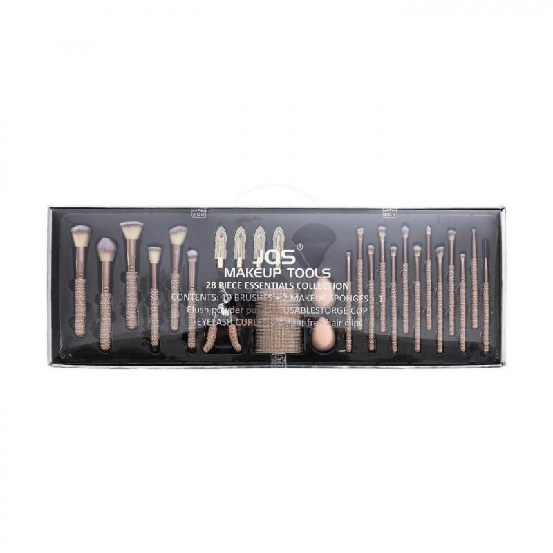 JOS 28-Piece Diamond Encrusted Makeup Brush Set for Women - Pink Glitter Brushes, Hand Bowl, Lash Tools, Full Beauty Kit for Flawless Looks, Luxurious Series, Nylon Bristles eyebrow  pluck birthday idea micro applicator brush dramatic metal curle fir get