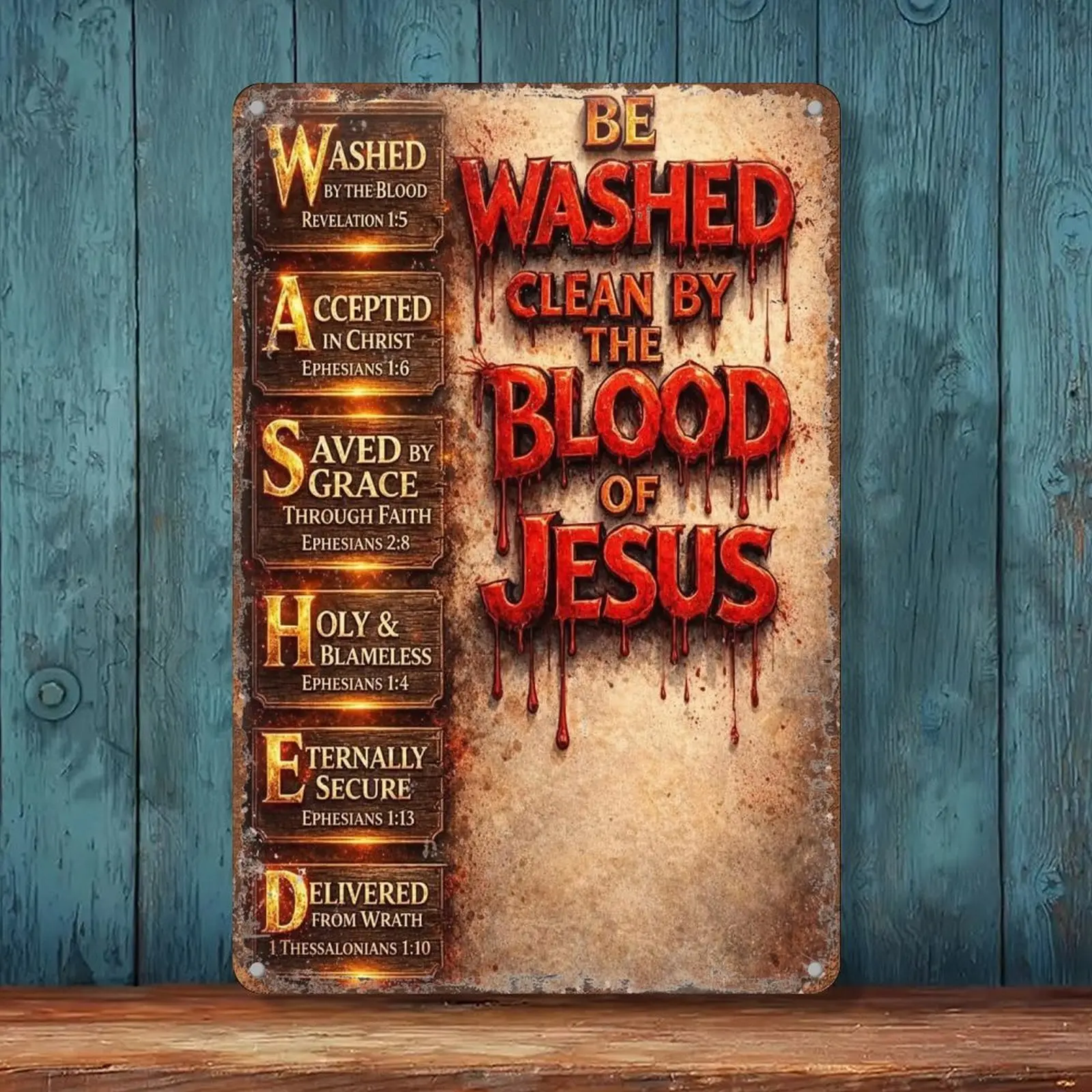 8x12 in Rectangular Vintage Religious Aluminium Metal Sign - Christian Acronym Wall Decor Plaque, Retro Artistic Hanging, "Washed Be Clean By The Blood Of Jesus" WASHED Letters, Universal Home/Garage Decor, Gift Idea