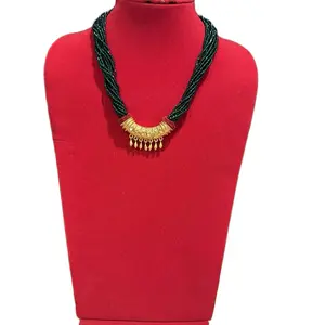 Traditional Nepali Hasuli Potey Hydro Tilahari Necklace with Green Beads and Gold Accents for Women