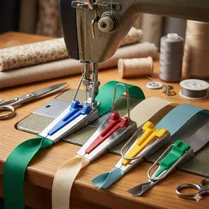 Adjustable Multi-size Bias Tape Maker, Diy Anti-Slip Hemming Tool, Quick Bias Binding Machine, Fabric Edging Device, Quilting Accessories kit, convenient sewing aid, hand hemming Roller, Multi-Function Sewing Tool