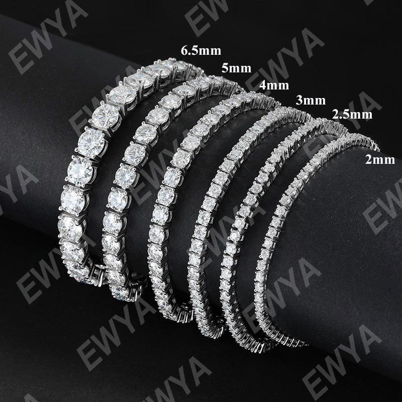 EWYA 925 Sterling Silver Moissanite Bracelet 0.1ct 3mm D VVS1 Diamond with GRA for Women Sparkling Wedding Party Fine Jewelry