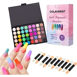 40 Colors Nail Pigment Powder for Nails, Professional Nail Pigment Powder Palette with Neon Shades for Gradient, Ombre & Bold Manicure, Nail Art Supplies for Home and Salon DIY