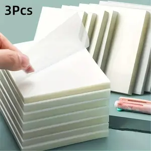 3pcs Transparent Waterproof Sticky Notes, 150 Sheets Per Pack, 2.95x2.95 Inch Square Self-Adhesive, Ideal for Diaries and Book Annotations
