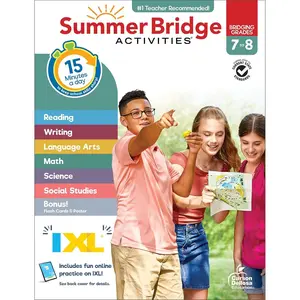 Summer Bridge Activities 7th to 8th Grade Workbooks All Subjects, Middle School Books With Math, Language Arts, Reading Comprehension, Science, Social Studies, Fitness, Flash Cards, eBook, and More Paperback – February 10, 2025