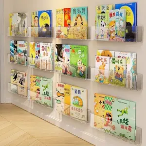 Transparent Thick Wall Mounted Bookshelf with Strong Adhesive Backing, Space Saving Wall Mount Design Storage Rack for Bedroom, Office, Classroom