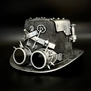 Steampunk Top Hat Metallic Mad Hatter Scientist Time Traveler Halloween Costume Cosplay