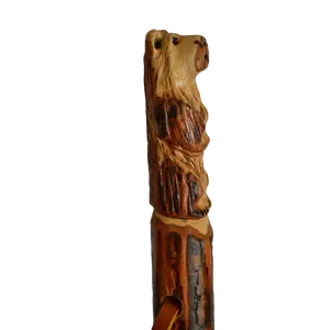 Bear Carving on Walking Stick, Hardwood Hiking Staff