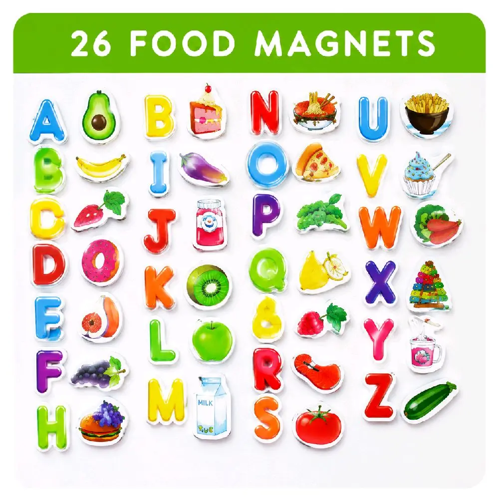 Kids Learning Alphabet & Food Fridge Magnets – Colorful Educational Magnet Set